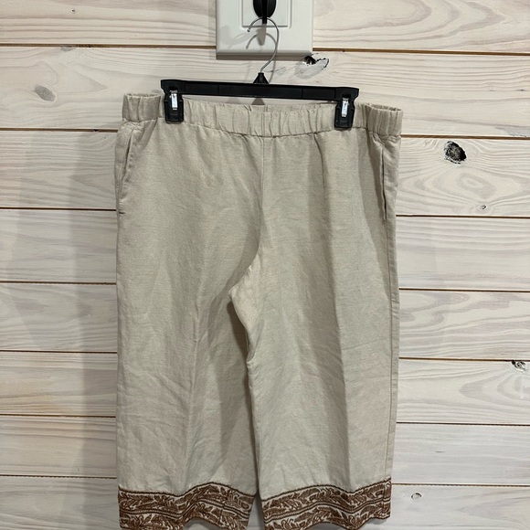 J. Jill Textured Cream Mid Calf Linen Pants - Picture 1 of 6